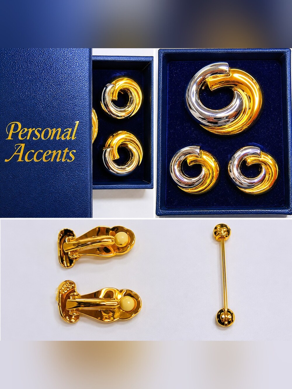 Vintage Personal Accents Two-Tone Swirl Brooch‎ & Clip-On Earring Set with